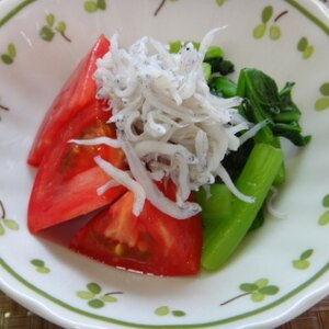 ●離乳食の余りで♪じゃこ・小松菜茎・トマトサラダ●